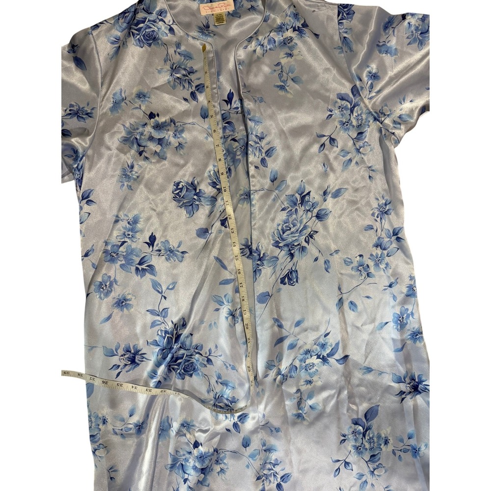 Oscar de la Renta Pink Label Blue Floral Satin Nightgown & Robe Set Large Y2K - Picture 15 of 16